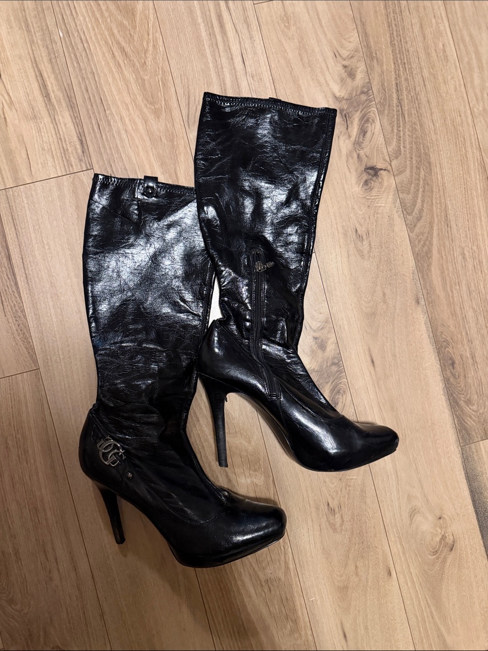 G by Guess Black Patent-Look High Heel Knee Boots